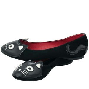 T.U.K. Footwear Black Suede Kitty Cat Flats